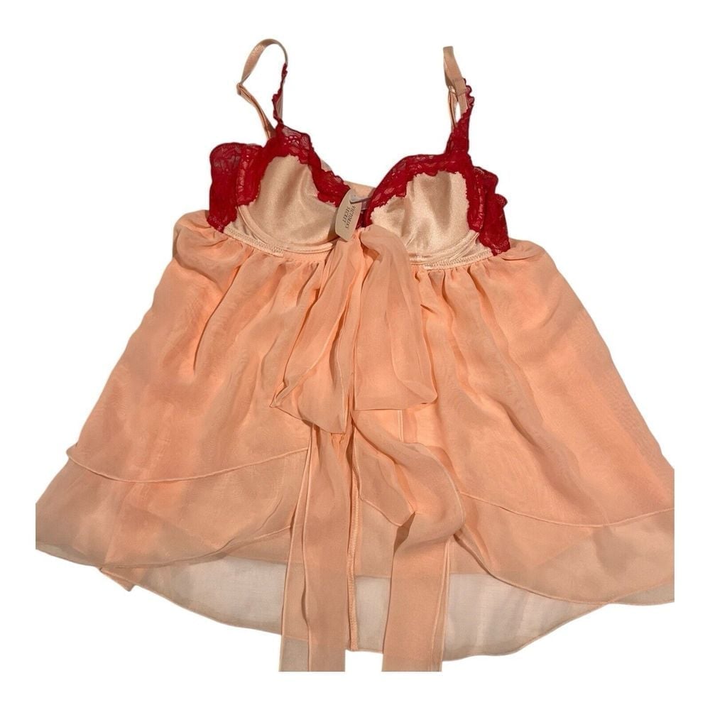 Victoria Secret Pink & Peach Sheer Babydoll Top Lingerie Size 34B NWT