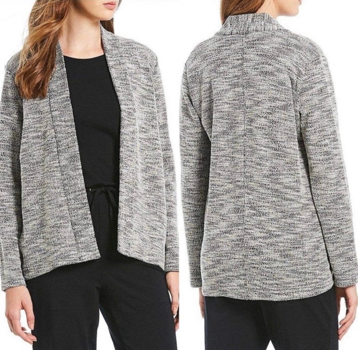 Eileen Fisher Woman White Black Organic Cotton Knit Jacquard Cardigan Jacket 2XL