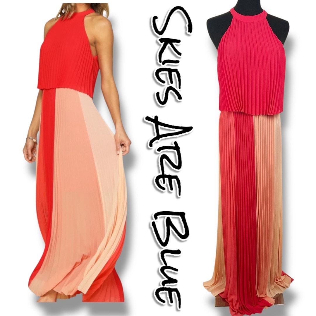New Skies Are Blue Anthropologie Halter Pleated Maxi Dress Orange Womens Small