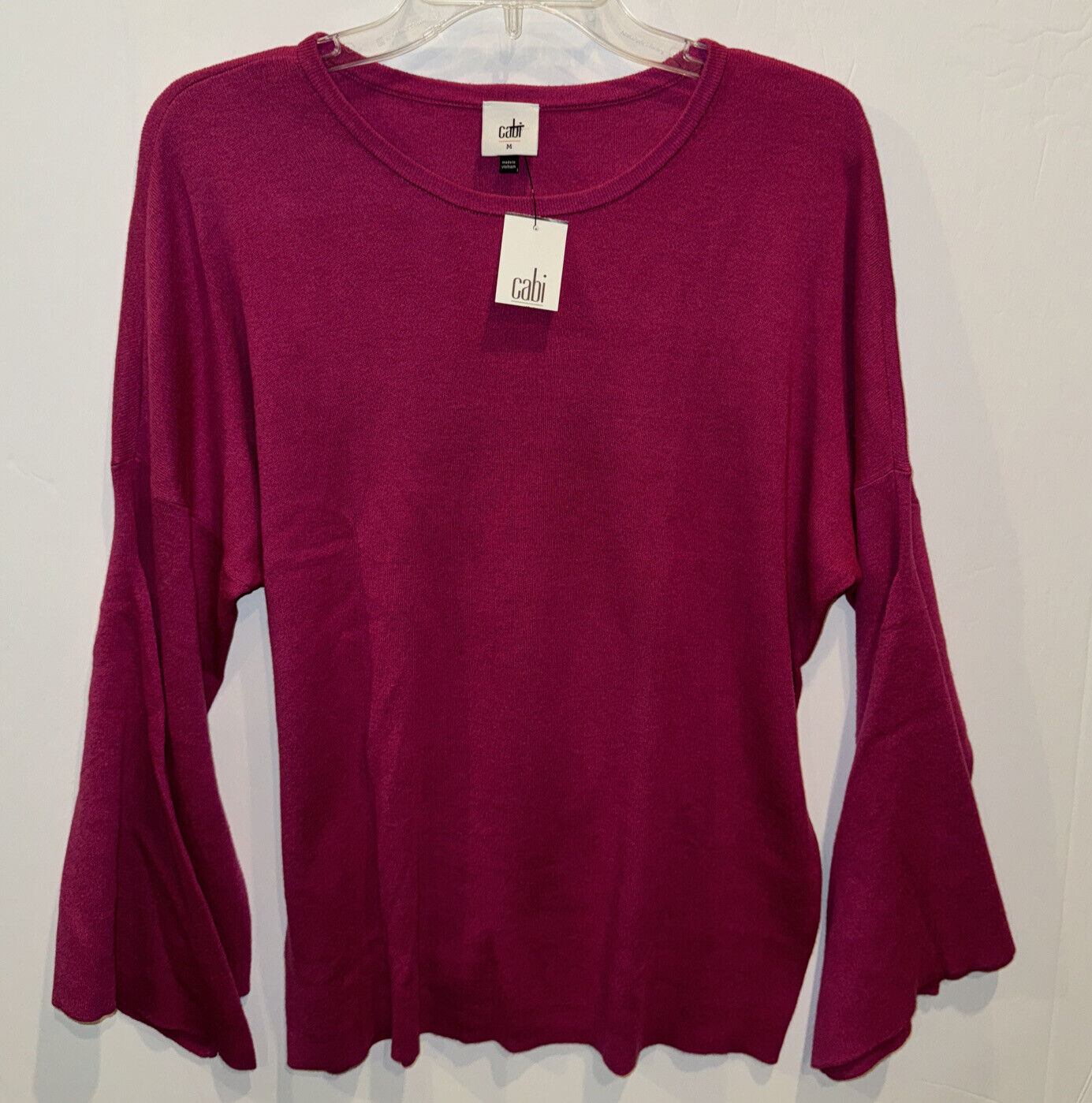 Cabi Tether Pullover 3887 Orchid Fuchsia Pink Knit Tie Flare Sleeve Sweater M