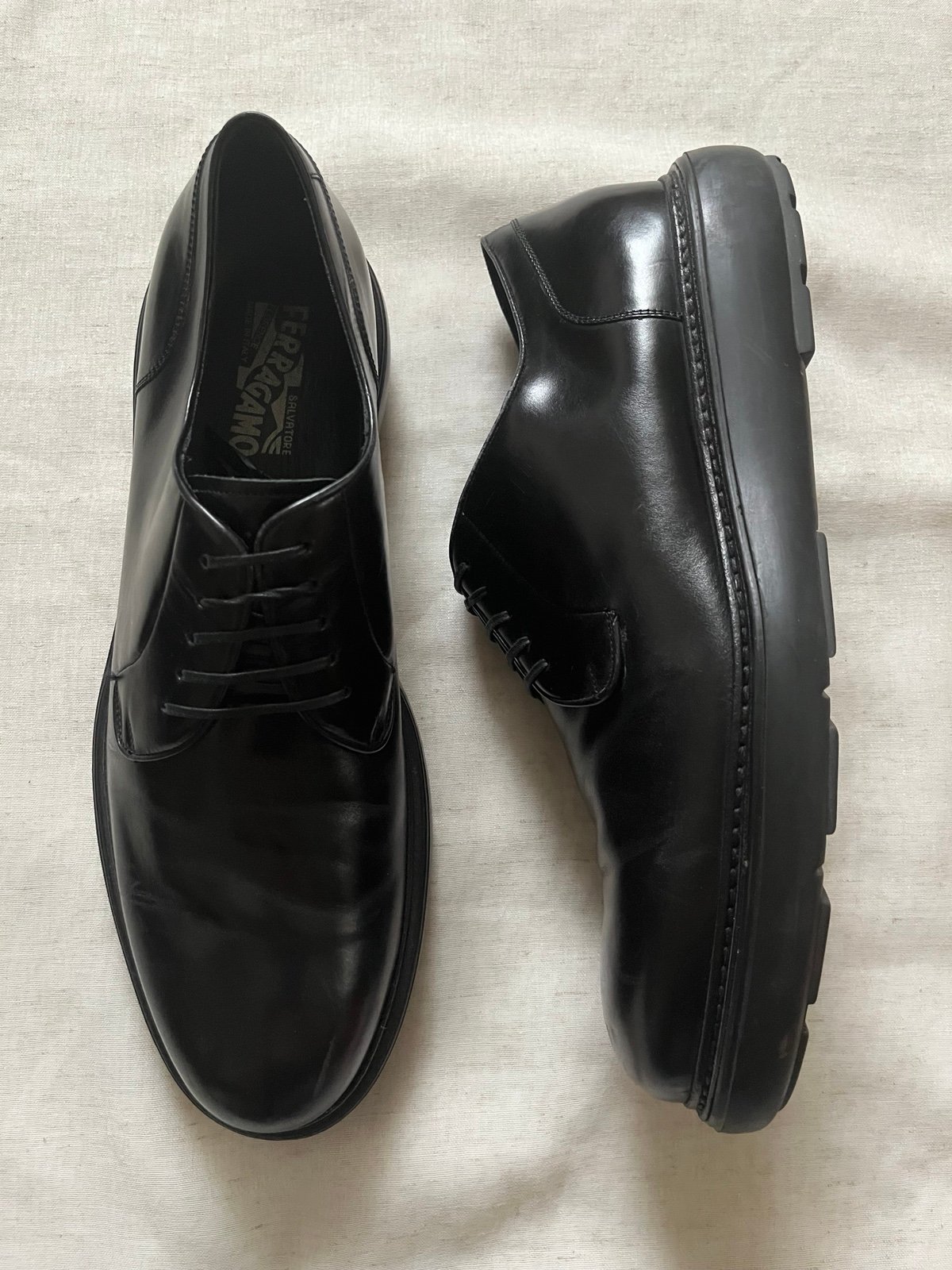 Salvatore Ferragamo Black Leather Oxford Derby Shoes US 12