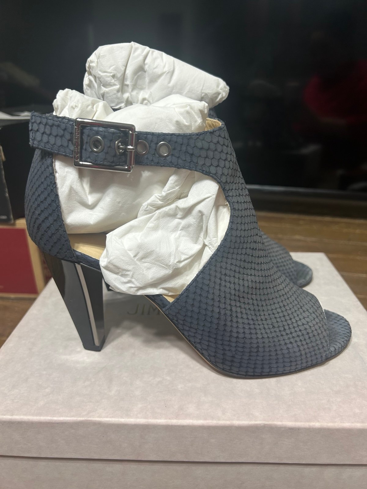 Leather open toe boots Jimmy Choo Navy size 40- 9.5
