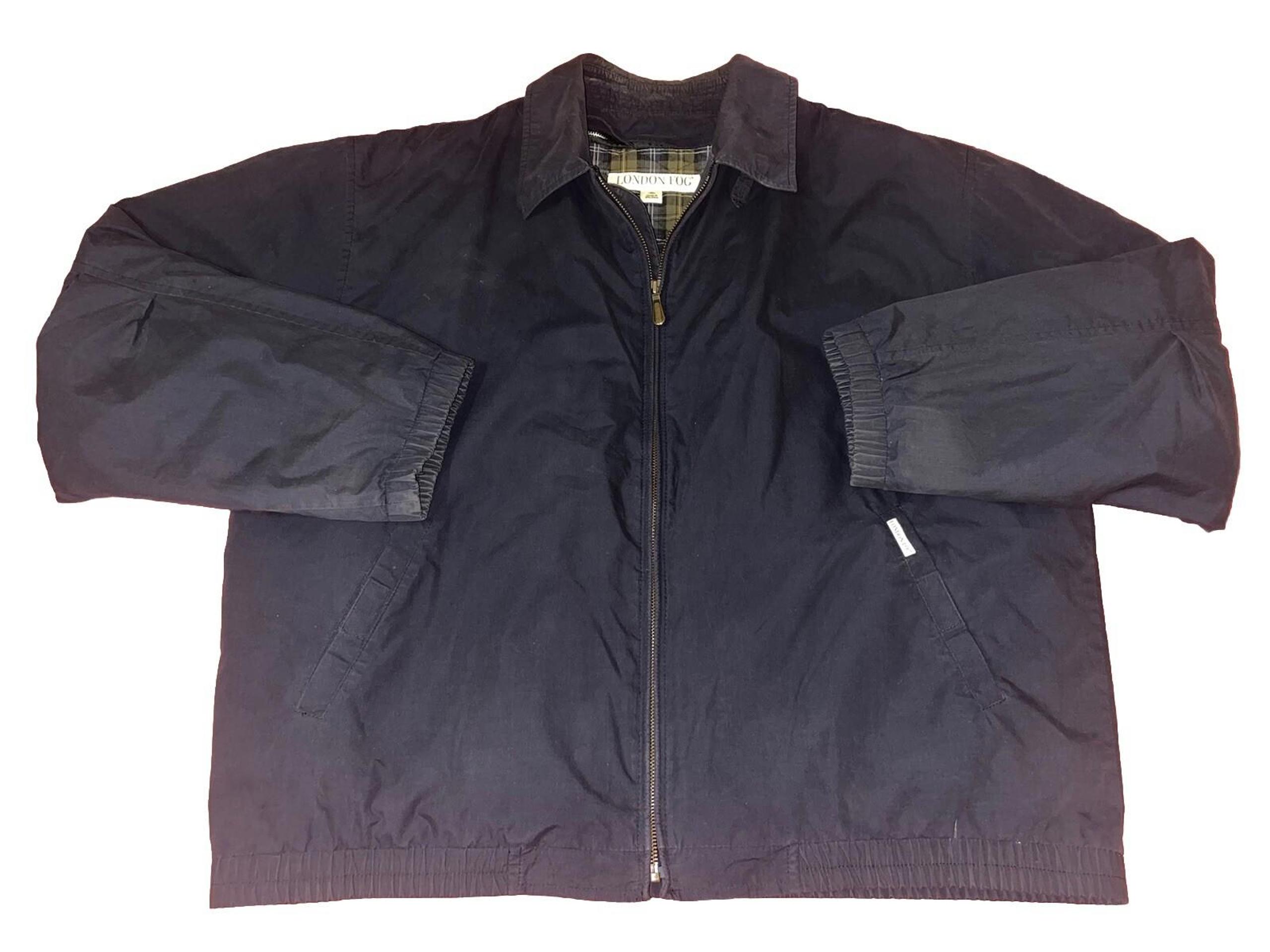 Men's Vintage XL London Fog Bomber Jacket Quilted Liner Chore Coat Navy Blue