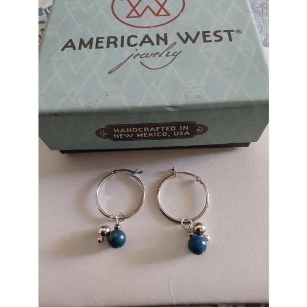 American West Jewelry 925 SS Hoop Earrings w/Silver & Lapis Round Beads