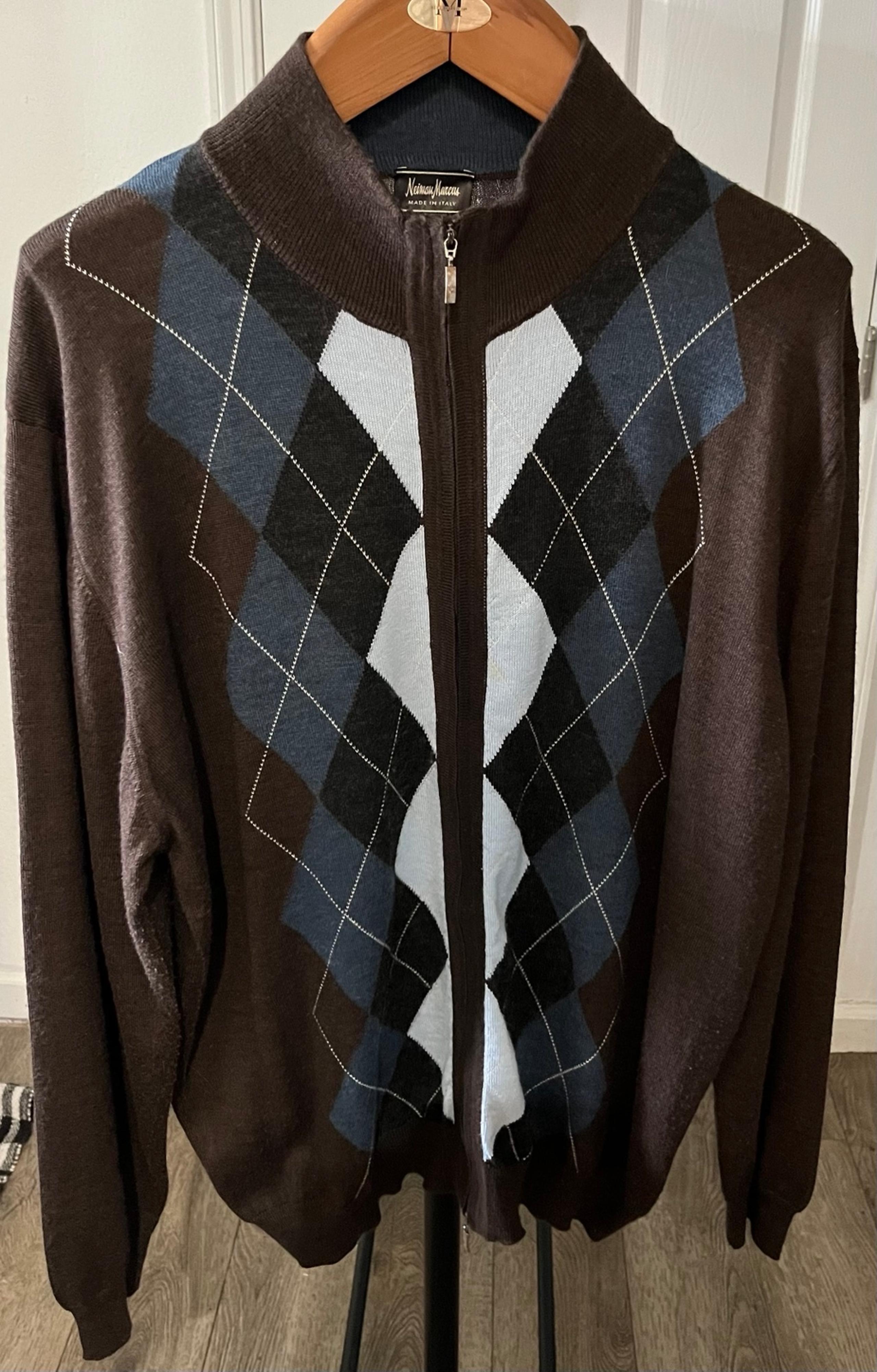 Neiman Marcus Full Zip Brown Argyle Print Men’s Sweater XL