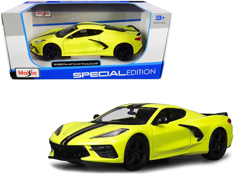 2020 Chevrolet Corvette Stingray Z51 Coupe Yellow with Black Stripes 1/24 Diecas