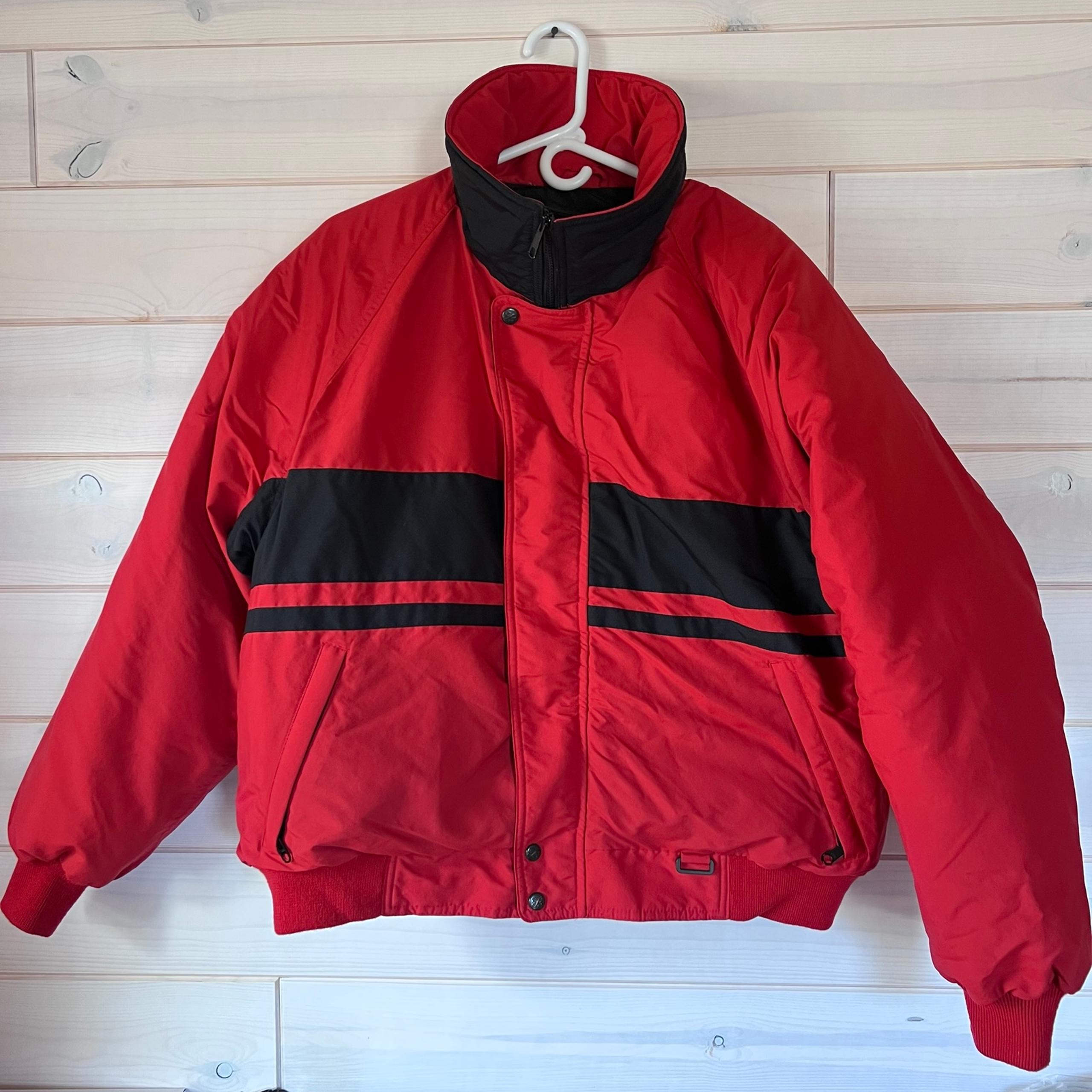 VINTAGE Eddie Bauer Jacket Men XL Red & Black Puff Coat Goose Down Pockets 90’s
