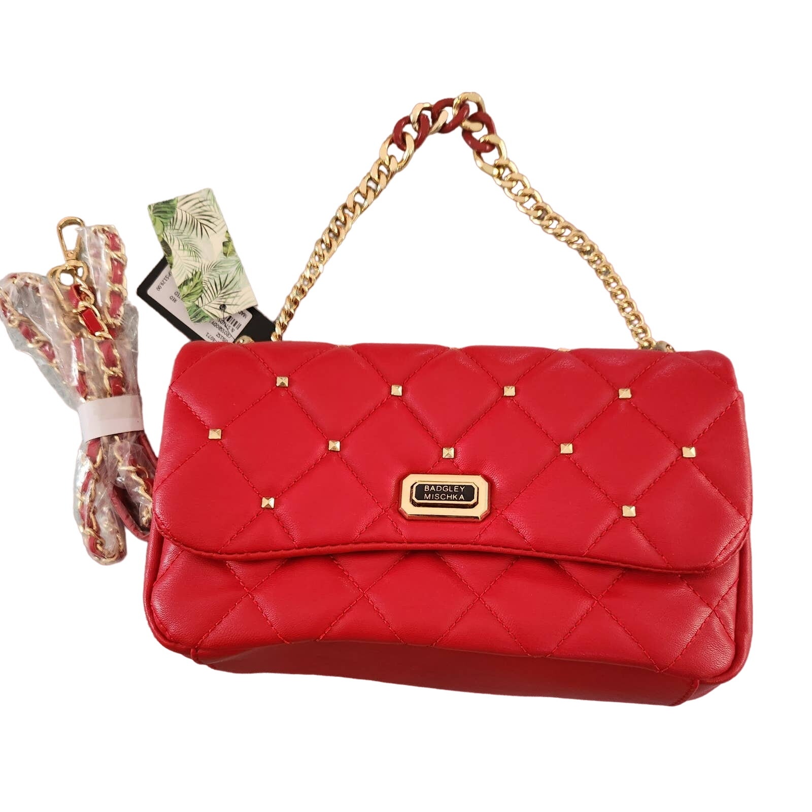 Badgley Mischka - Crossbody Purse - Vegan Leather Quilted/Studded Shoulder Bag