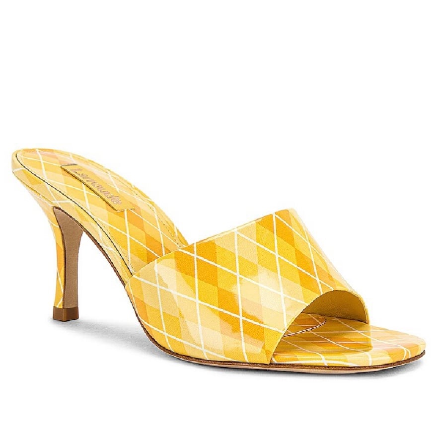 315 NEW LARROUDE REVOLVE YELLOW PRINTED MULE SANDALS