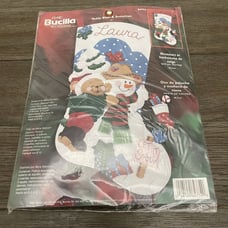 Bucilla Teddy Bear and Snowman Felt Applique Stocking Kit 84774 New