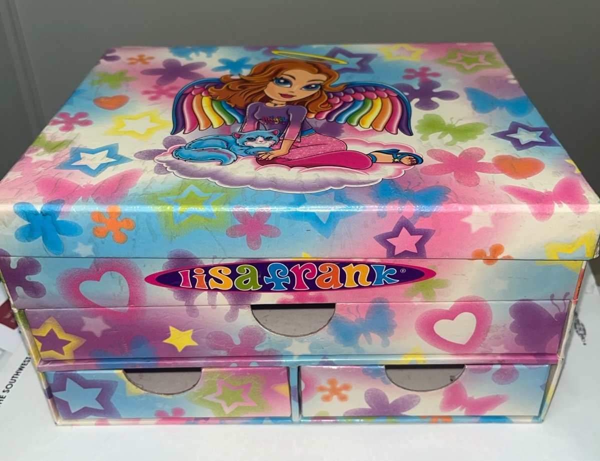 Lisa Frank Storage Box Vintage 90s Angel Girl w Cat