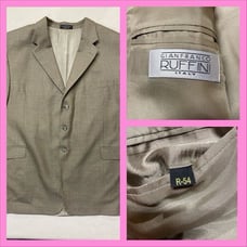 Gianfranco Ruffini Italy Sport Jacket Blazer Houndstooth Blk/Tan Wool Blend 54R