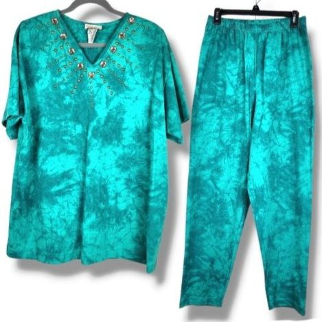 Vintage Marshall Rousso Statement Tie Dye Lounge Set Top and Pants Size L