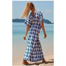 Ethnic Geometric Print Kaftan Dress