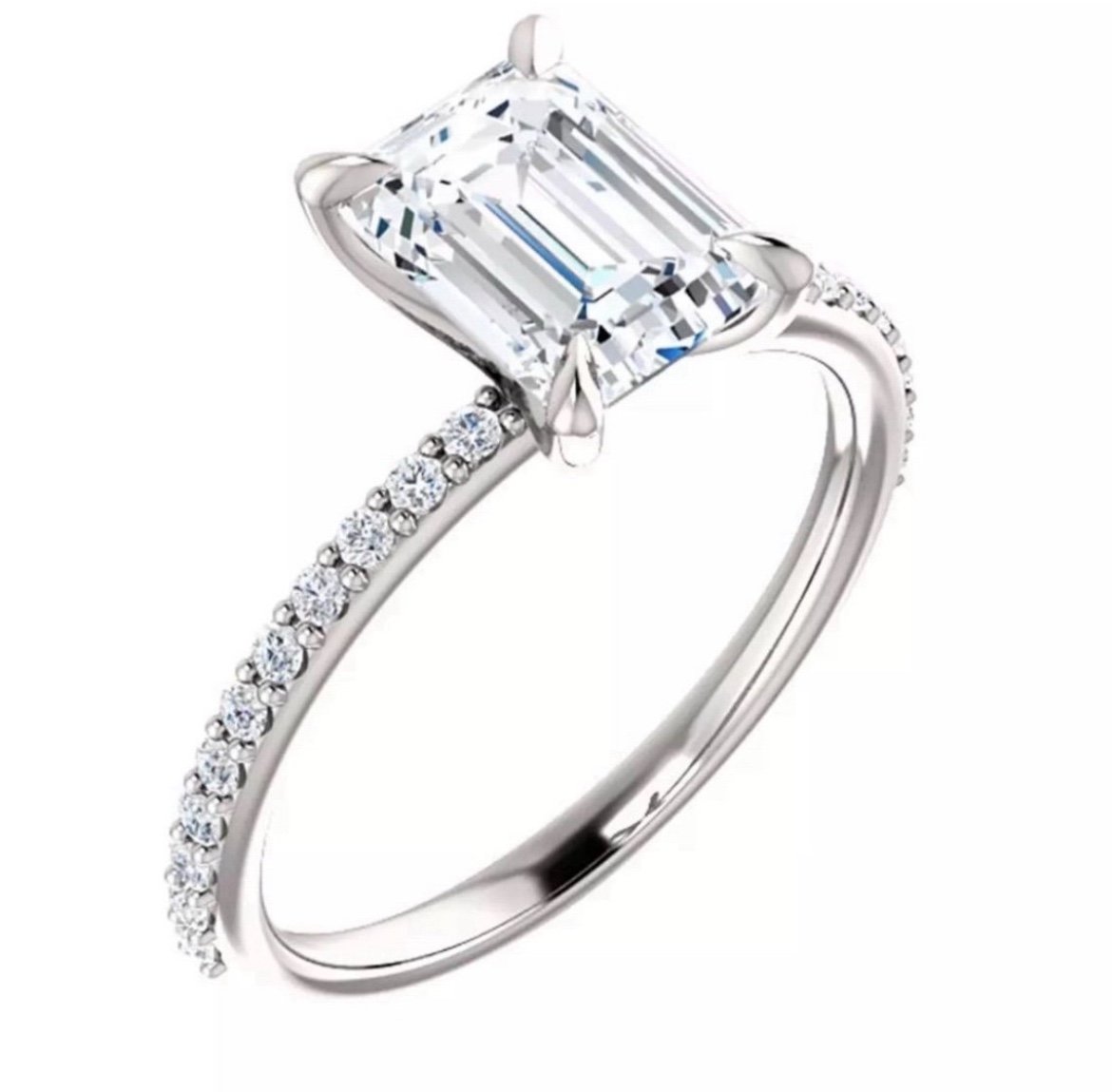 *SALE* 2CT Emerald Cut Moissanite Solid White Gold Engagement Ring Size 7