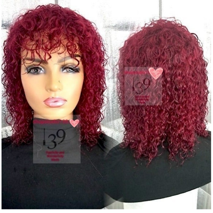100% human hair water wave red wig