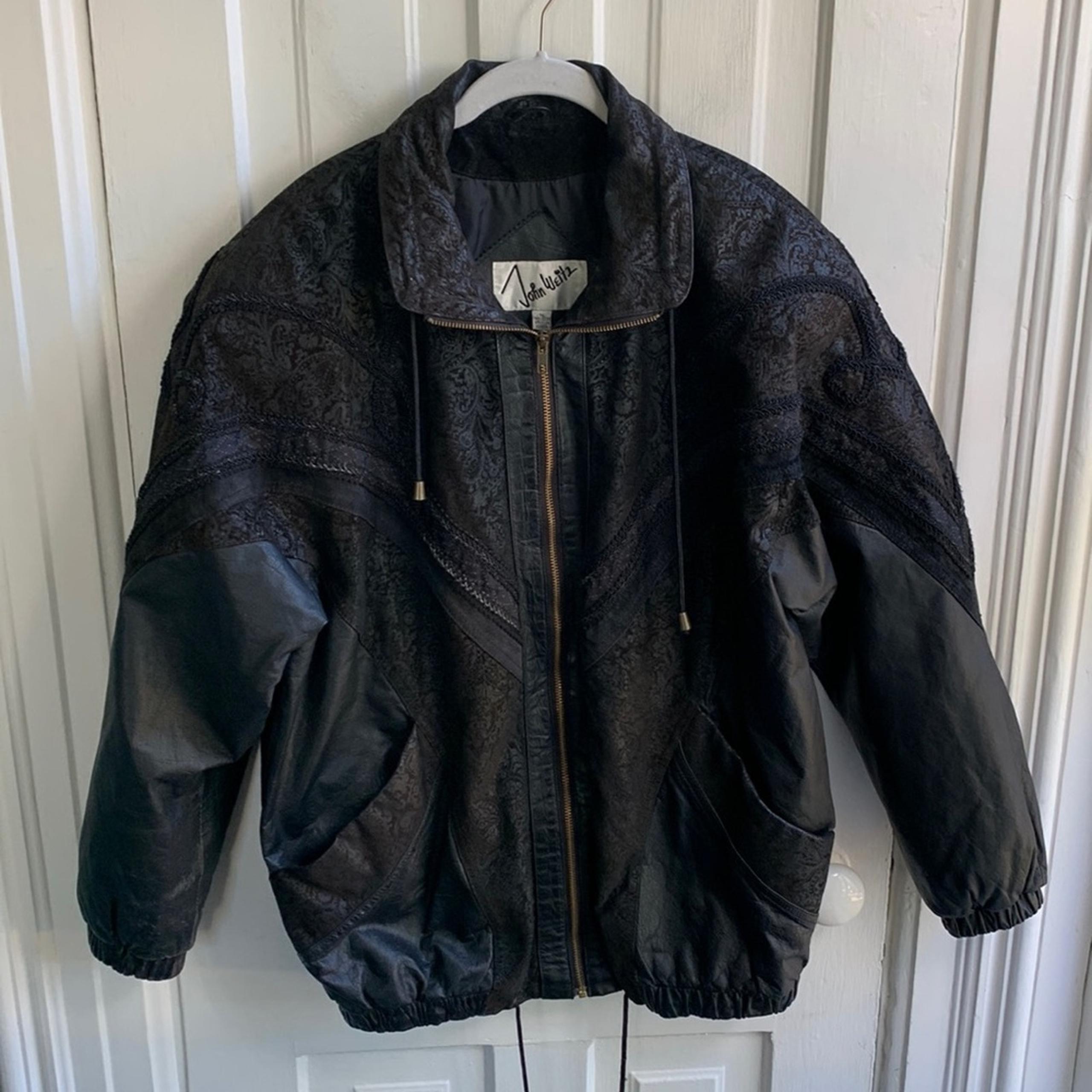 John Weitz Vintage 90s Embellished Leather Jacket