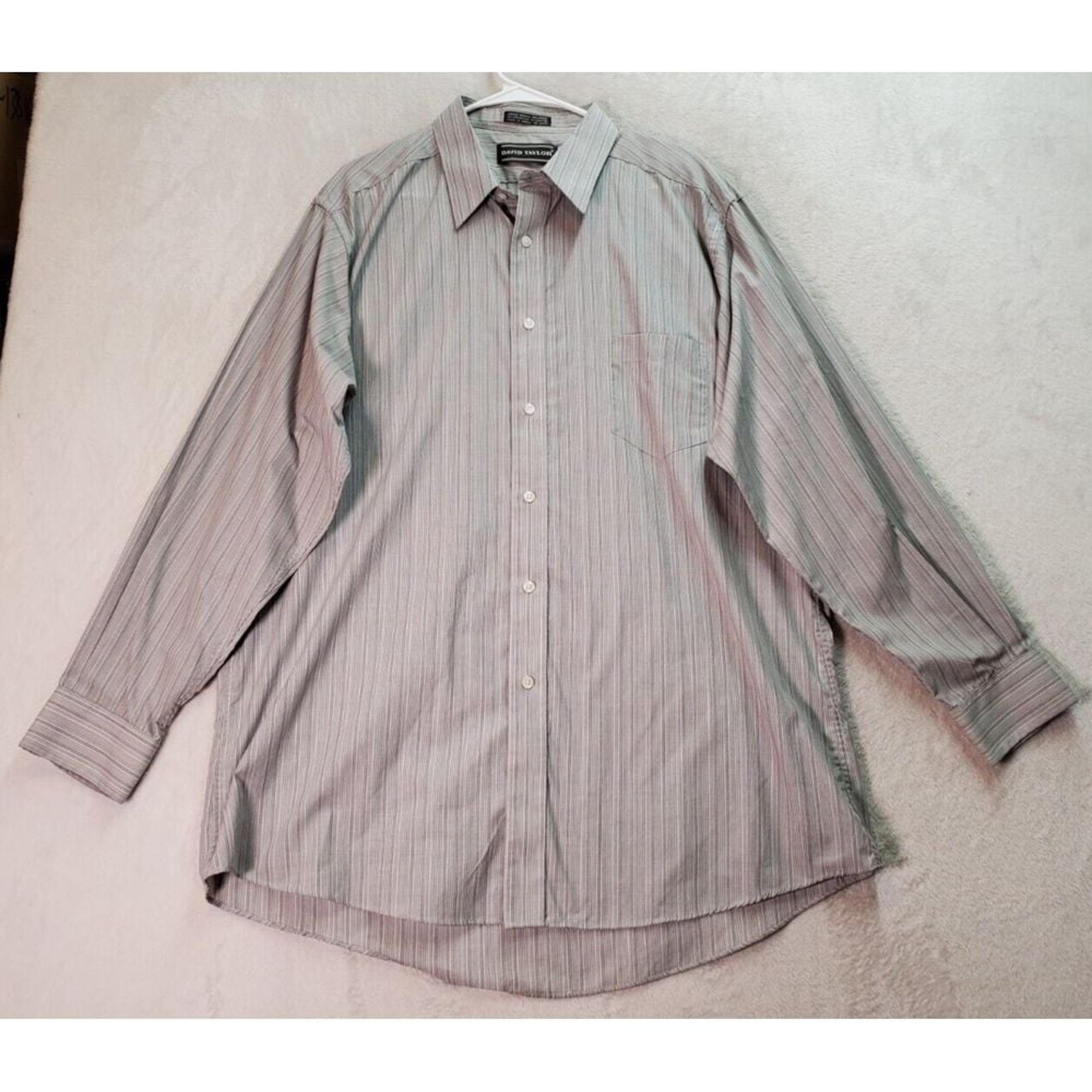 David Taylor Dress Shirt Mens 17.5 Gray Striped Long Sleeve Collared Button Down