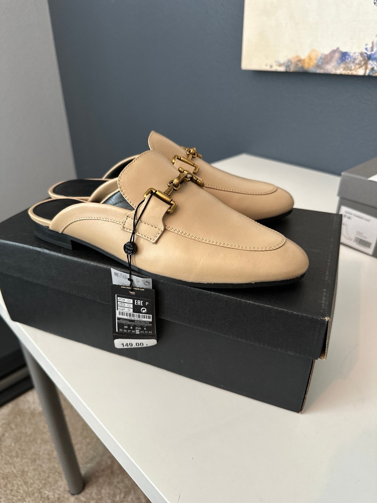 Massimo Dutti Leather Loafer Mules in Crudo size 39 US8 New in Box!