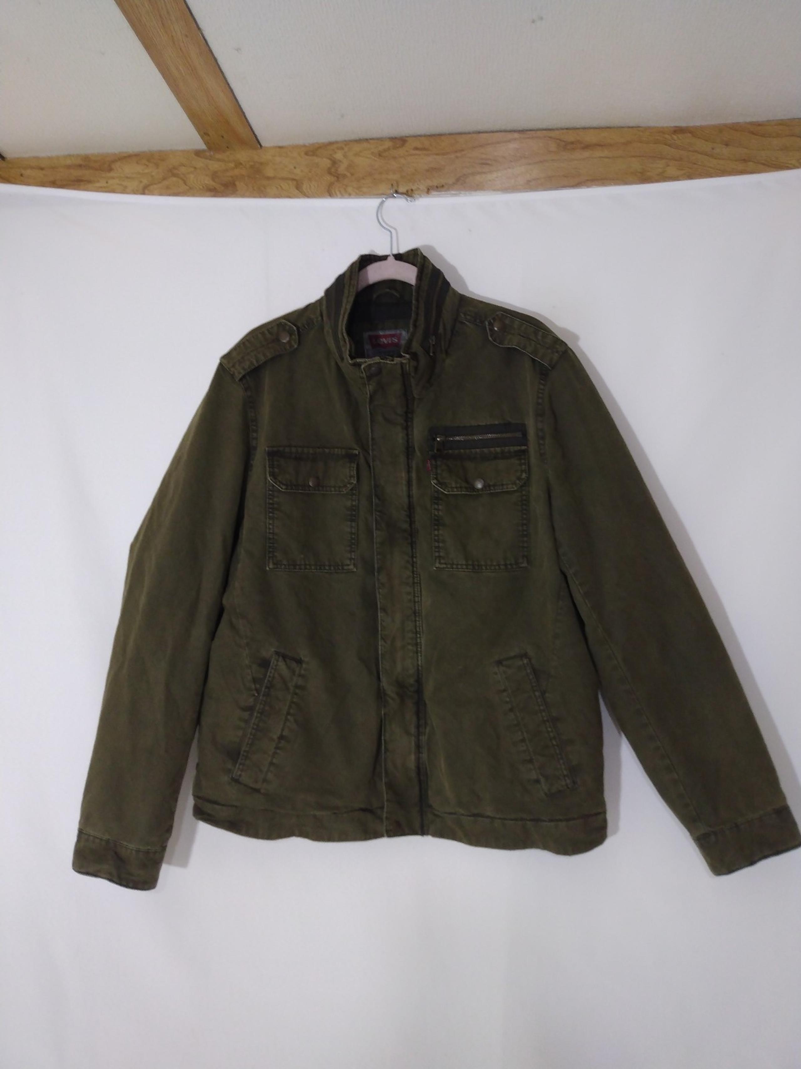 Mens Levis Green Military Utility Trucker Jacket Quilted Lining Sz Large