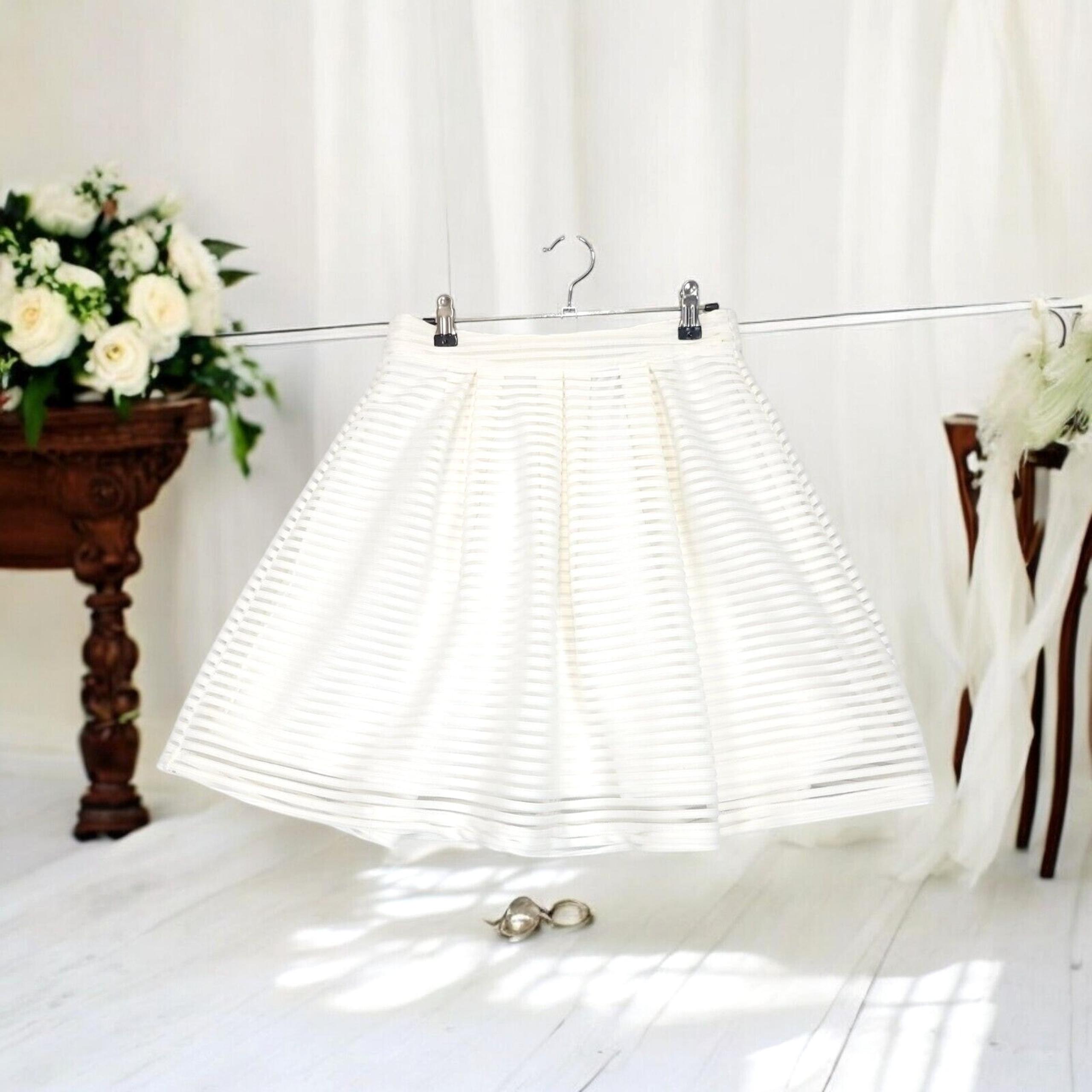Forever21 Mesh Stripe A-Line Skirt Women S Lined Pleated Flowy Ivory Back Zip