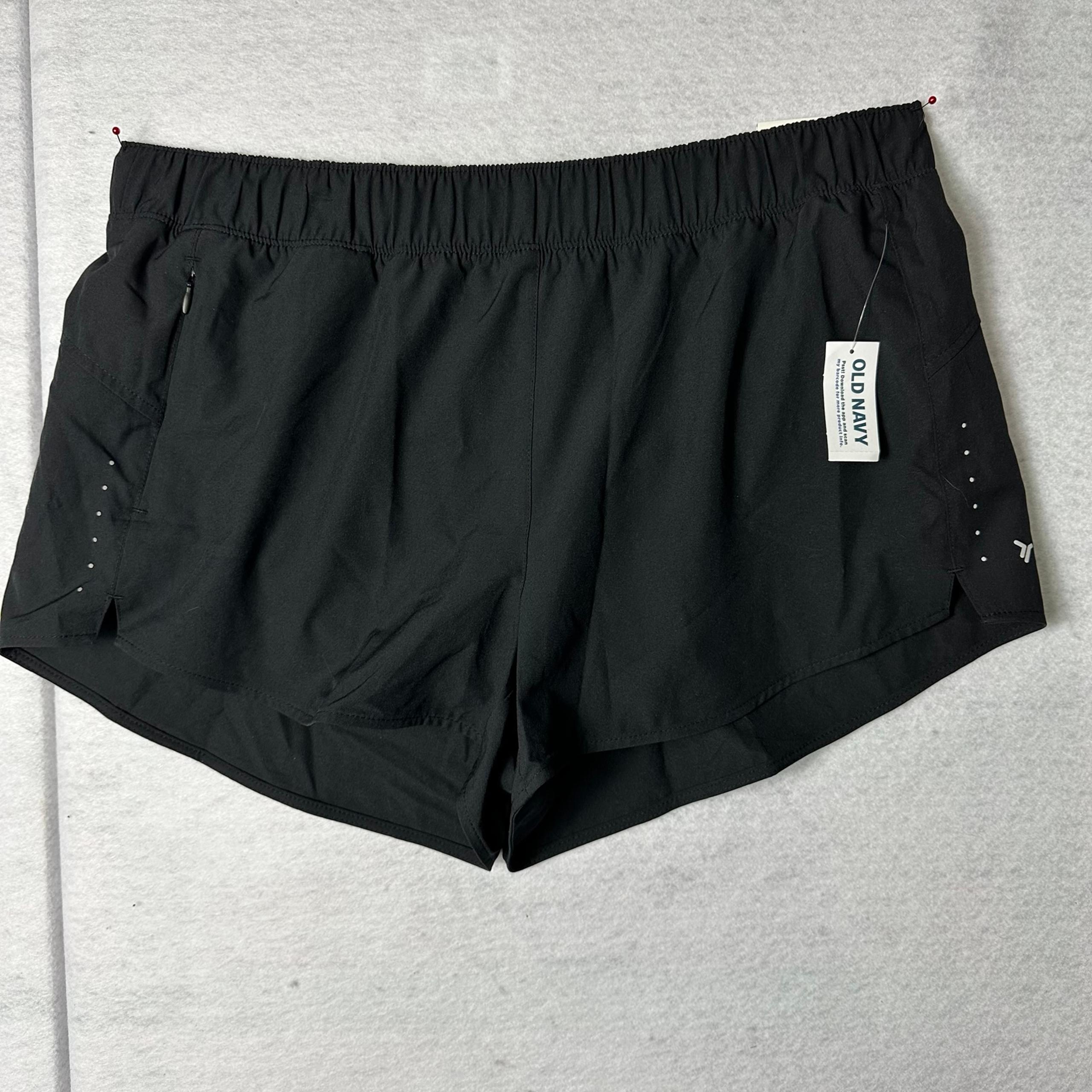 NWT Old Navy Womens Large Black Running Mid Rise StretchTech Run Shorts L Lined