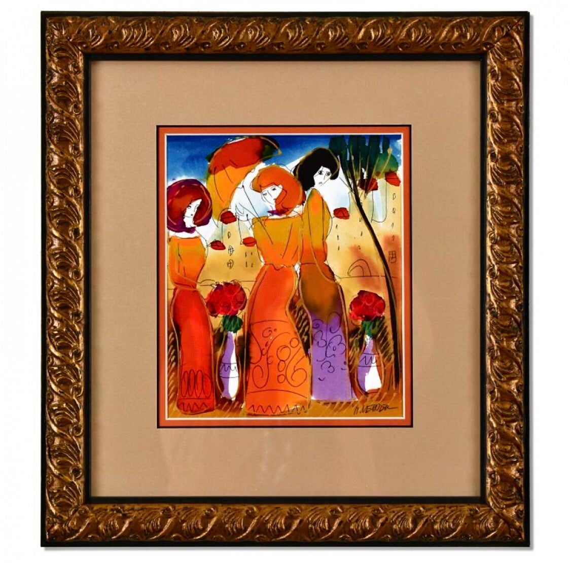 Original Signed & Framed Mixed Media Watercolor on Paper by Moshe Leider