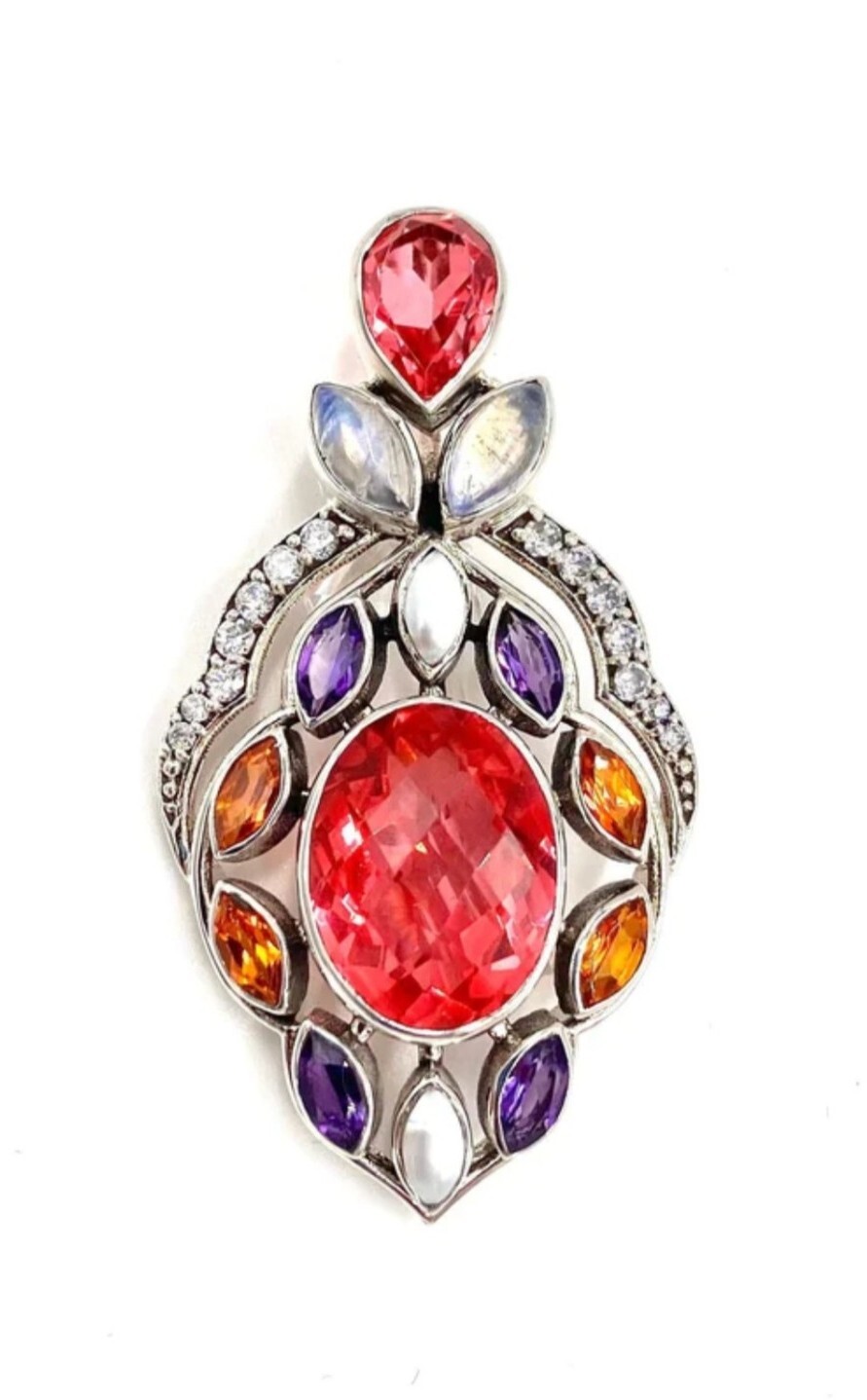 NICKY BUTLER Watermelon Quartz Multi Gem Pendant 925 Sterling Silver NB New 2