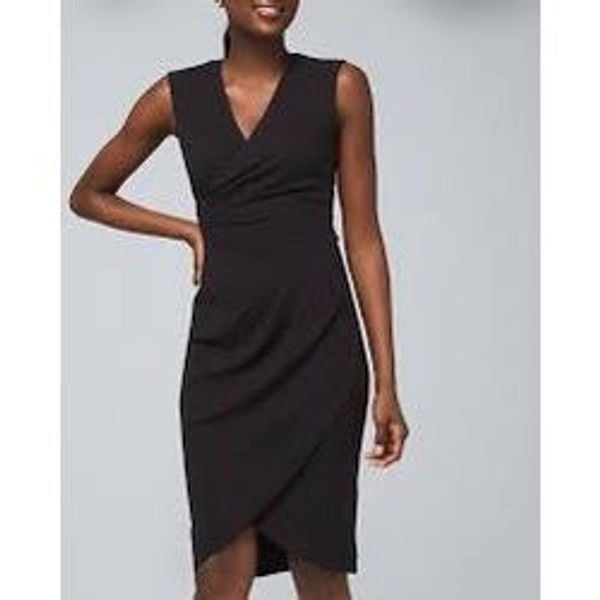 White House Black Market Sleeveless Faux Wrap Pleat Accent Dress Black Size 0