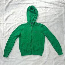 Ralph Lauren Sport Green Cable Knit Hooded Zip Up Sweater