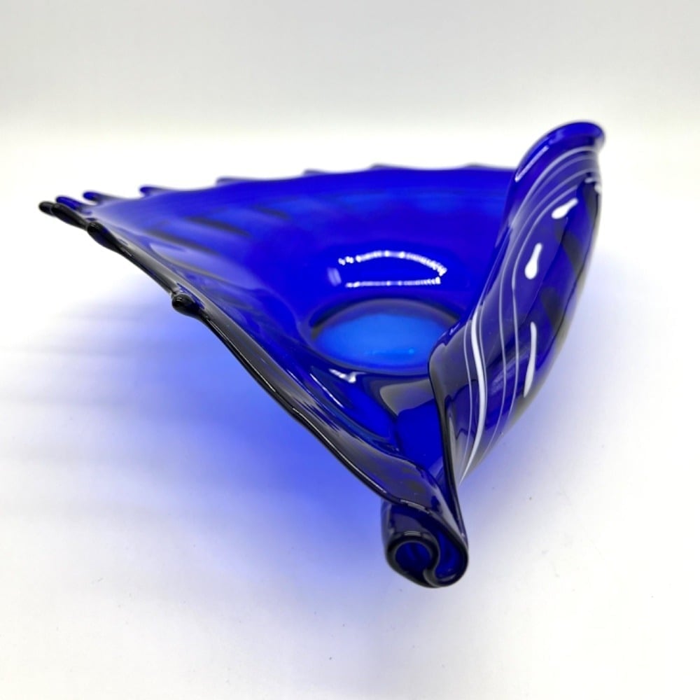 Makora Krosno Cobalt Blue Art Glass Bowl Centerpiece Modern Decor Conch Shell
