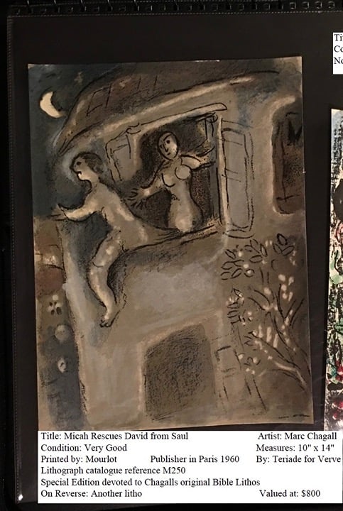 Marc Chagall Lithograph Micah Rescues David from Saul Very Good Condition