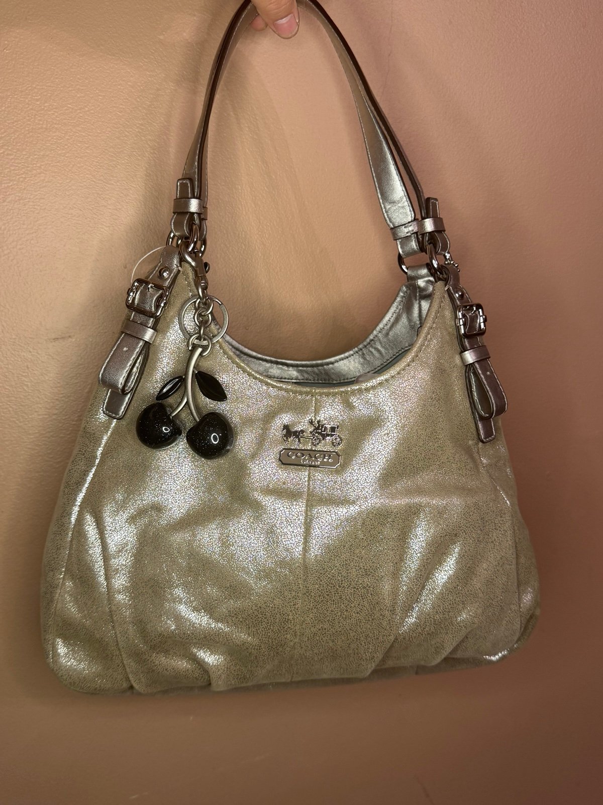 Coach Madison Maggie Leather Shoulder Bag-gold/silver/champagne