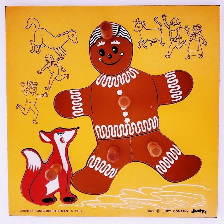 Child Vintage 1979 Wood Puzzle ~ Judy Company - Gingerbread Man J064123 5pc