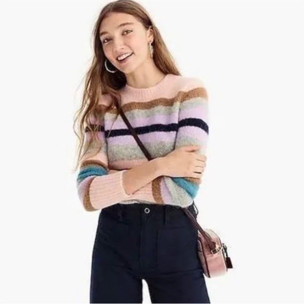 J.Crew - Pullover Sweater - Pink Multi Stripe - Size Small