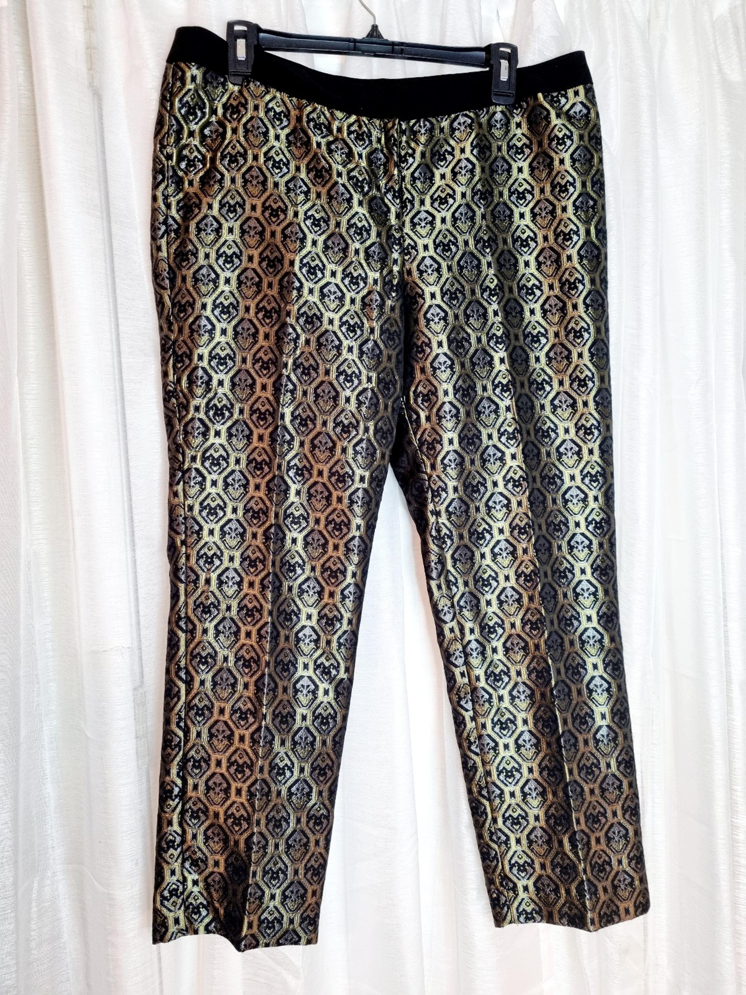 Worthington Women's Gold Printed Crop Pants Sz 12 Straight Leg NWOT BEAUTIFUL