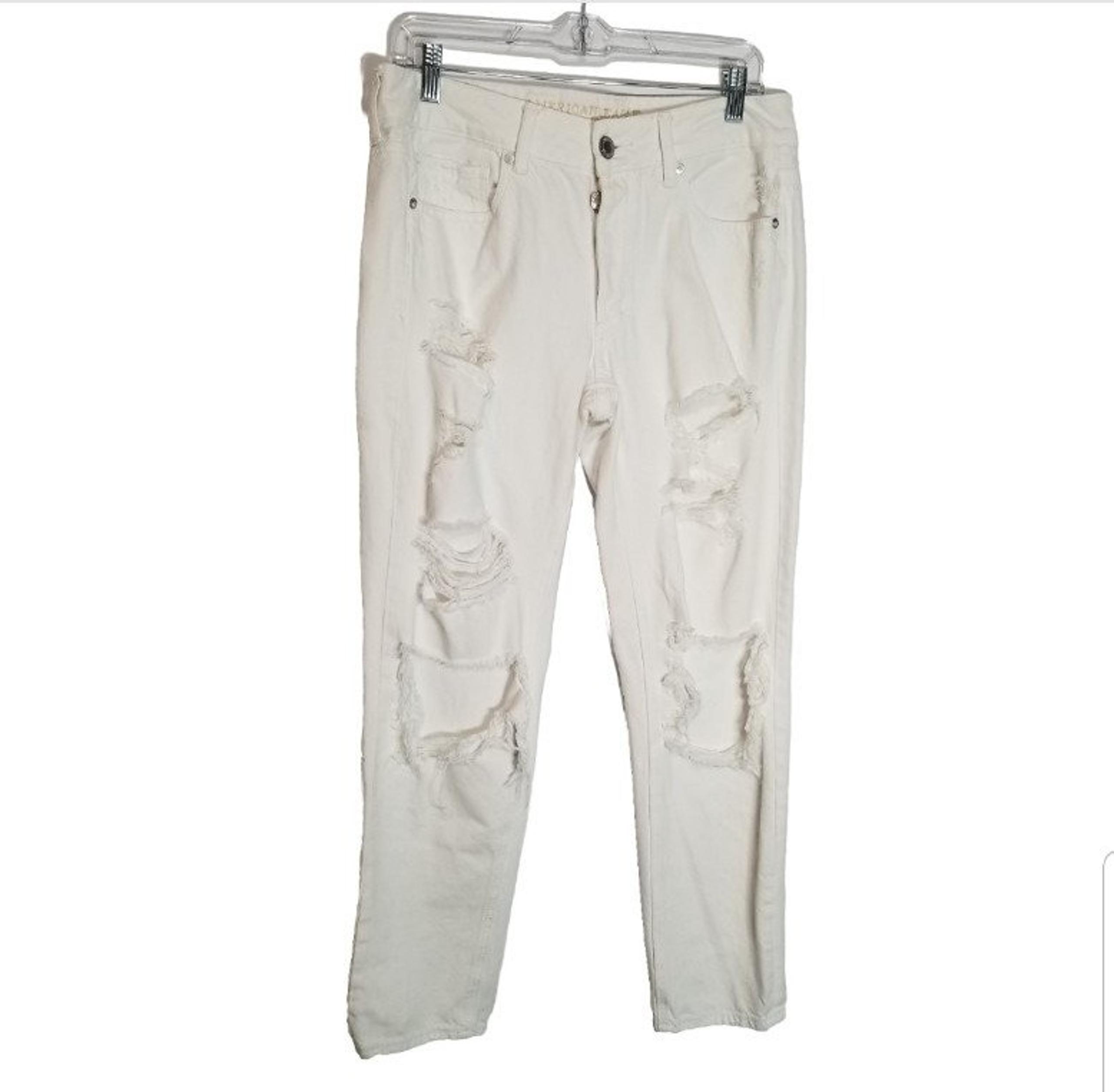 American Eagle Outfitters Jeans Women's Sz 6 TOMGIRL Destroyed White Button Fly