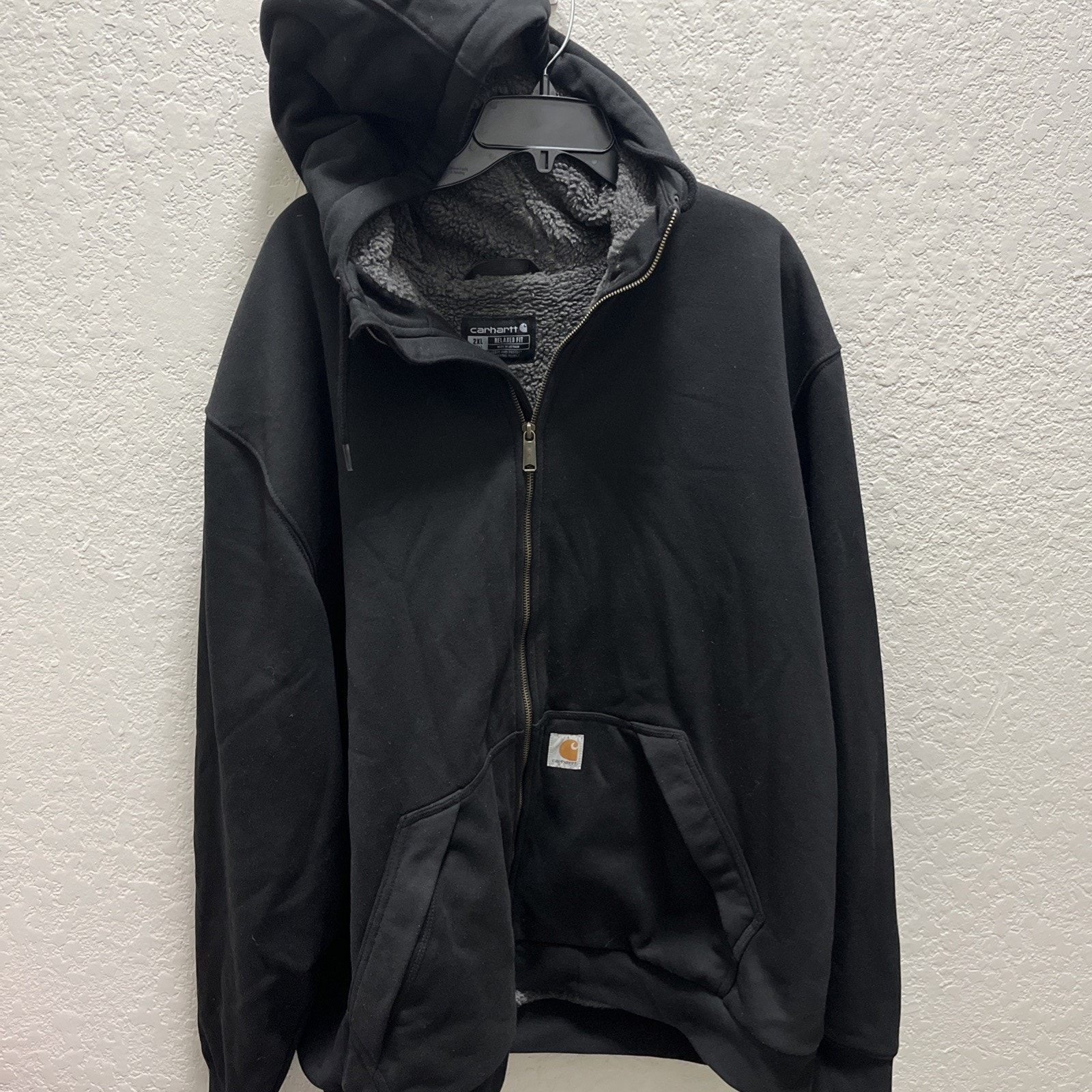 Carhartt Rain Defender Black Men 2XL Tall Sherpa Zip Sweatshirt Jacket Hoodie