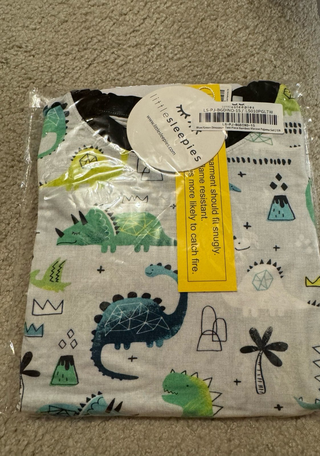 Little Sleepies OG blue/green dinos 7/8