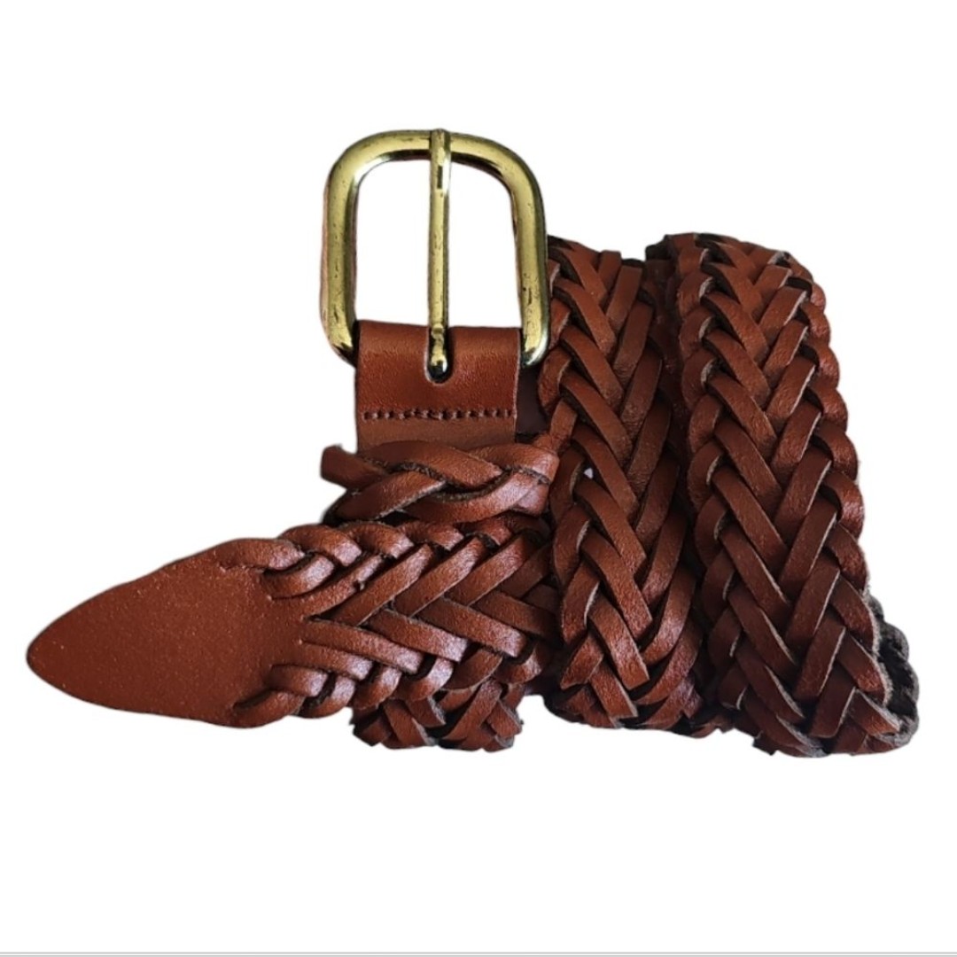 Argentina Capezio Genuine Leather Braided Brown Belt Gold Buckle Unisex Sz ML