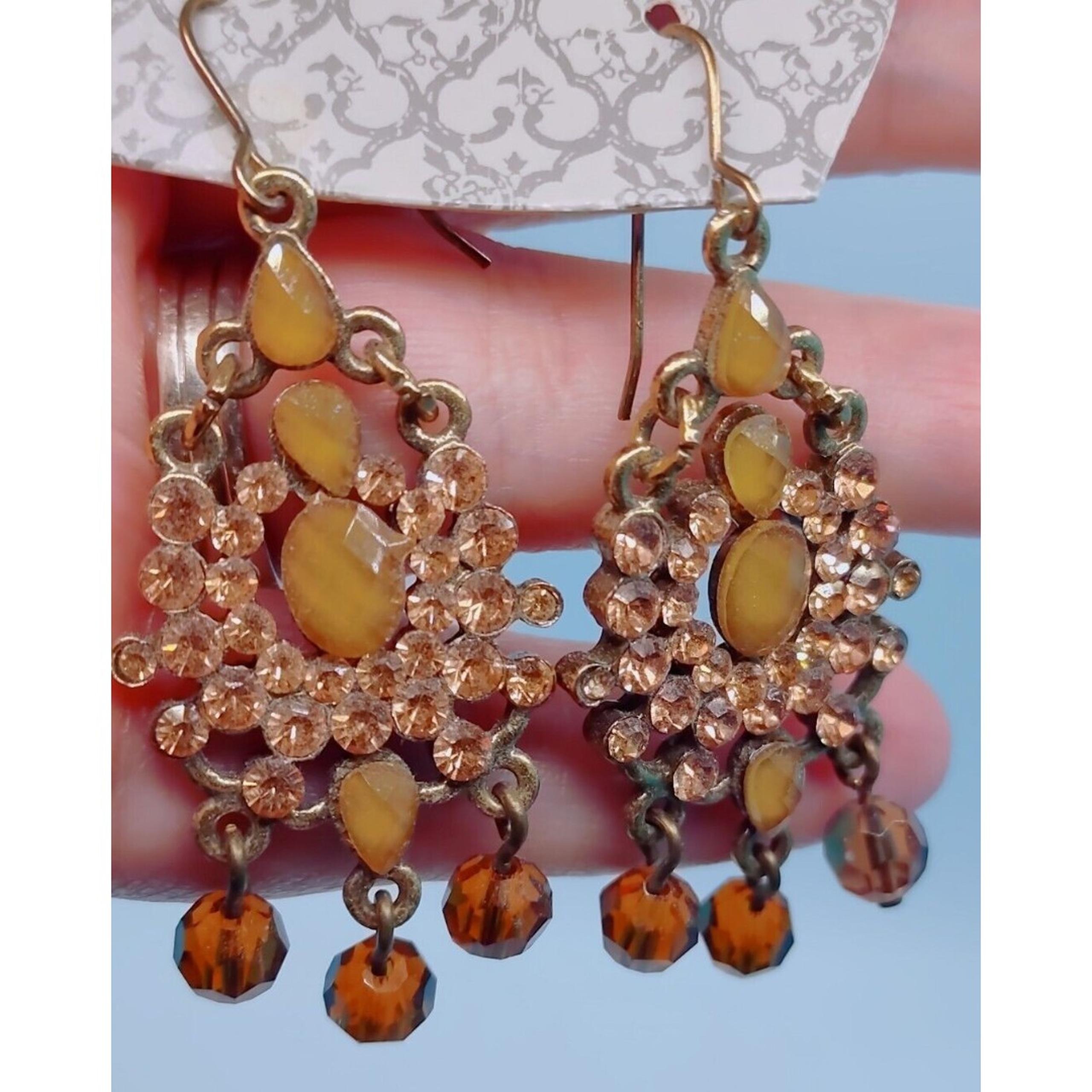 Boho Chandelier Rhinestone Beads Dangle Drop Earrings Gold Tone World Market