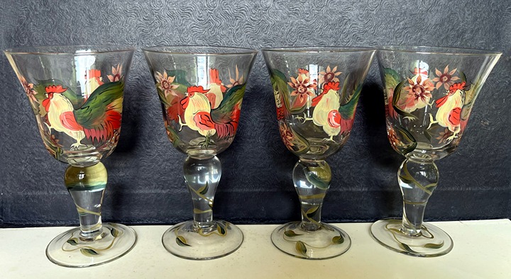 Sunrise Water Goblets 12oz Susan Widget Roosters set of Four L23