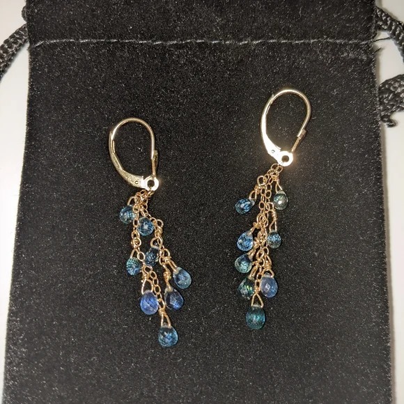 14k Yellow Gold Iolite Briolette Gemstone Earringsc