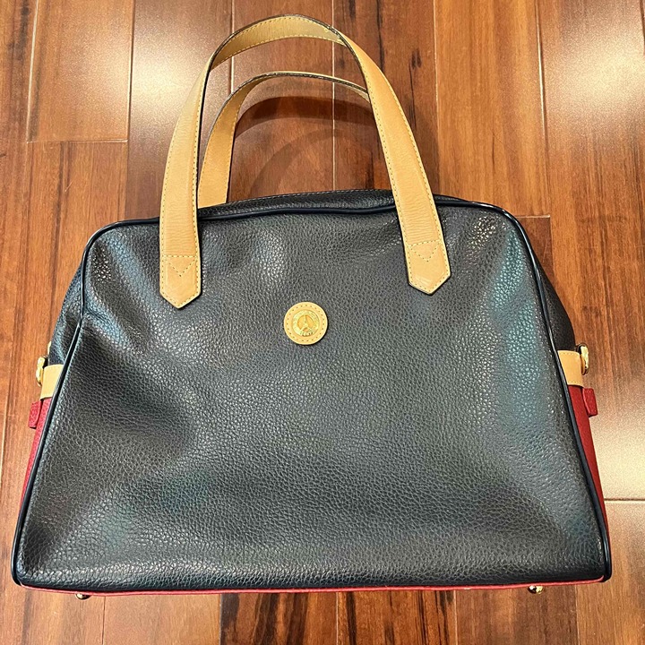 La Tour Eiffel Navy Blue Red Leather Handbag Bag Textured Pebbled Paris Purse