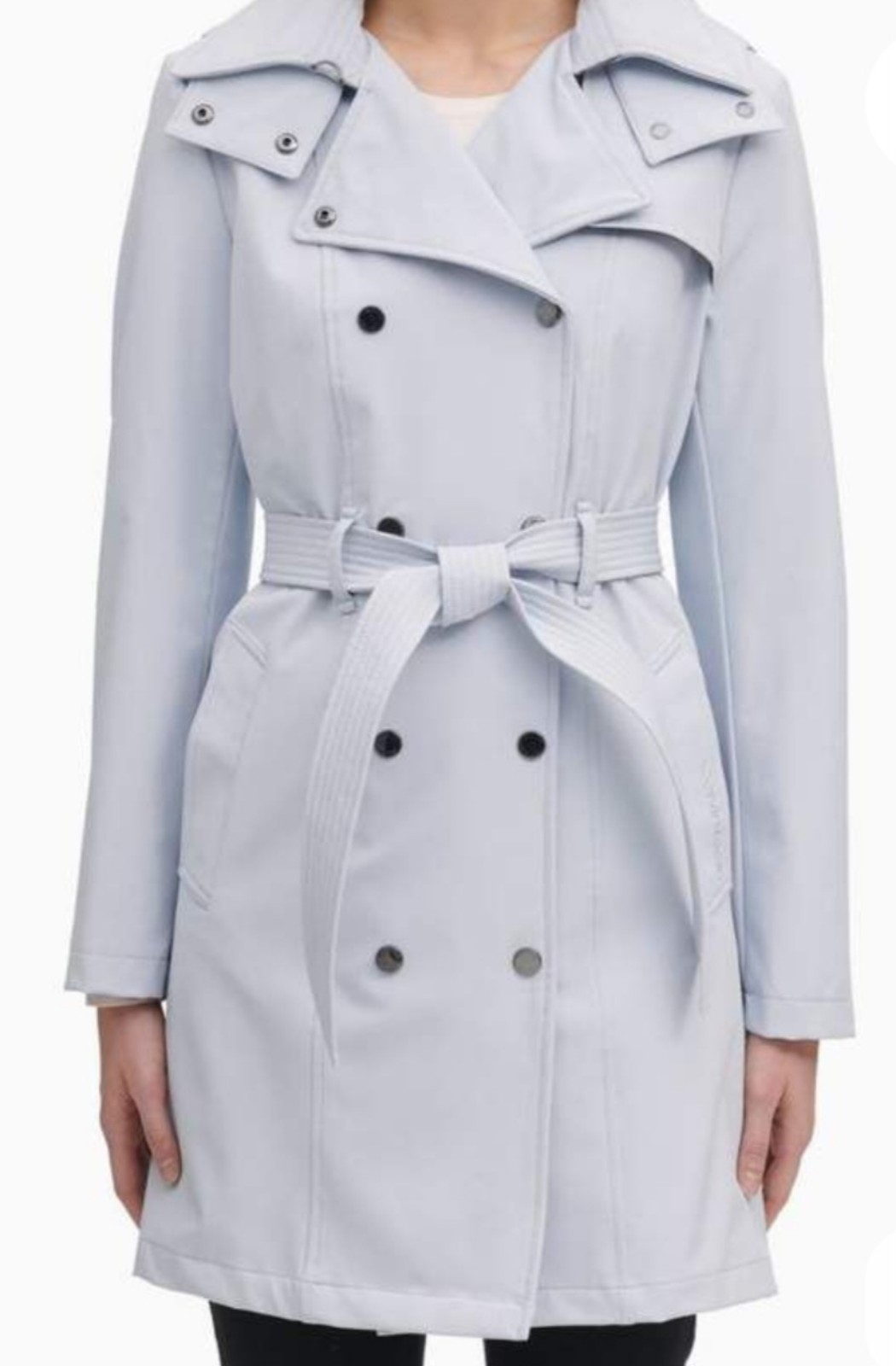 Calvin Klein Soft Shell Double Breasted Light Blue Trench Coat