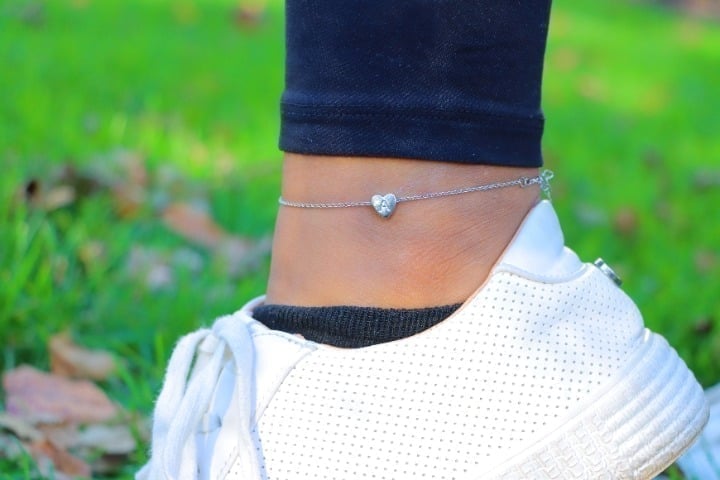 CUSTOMIZED ❤️HEART CHARM - A to Z, DAINTY SILVER INITIAL ANKLET GIRL, ELDM22302