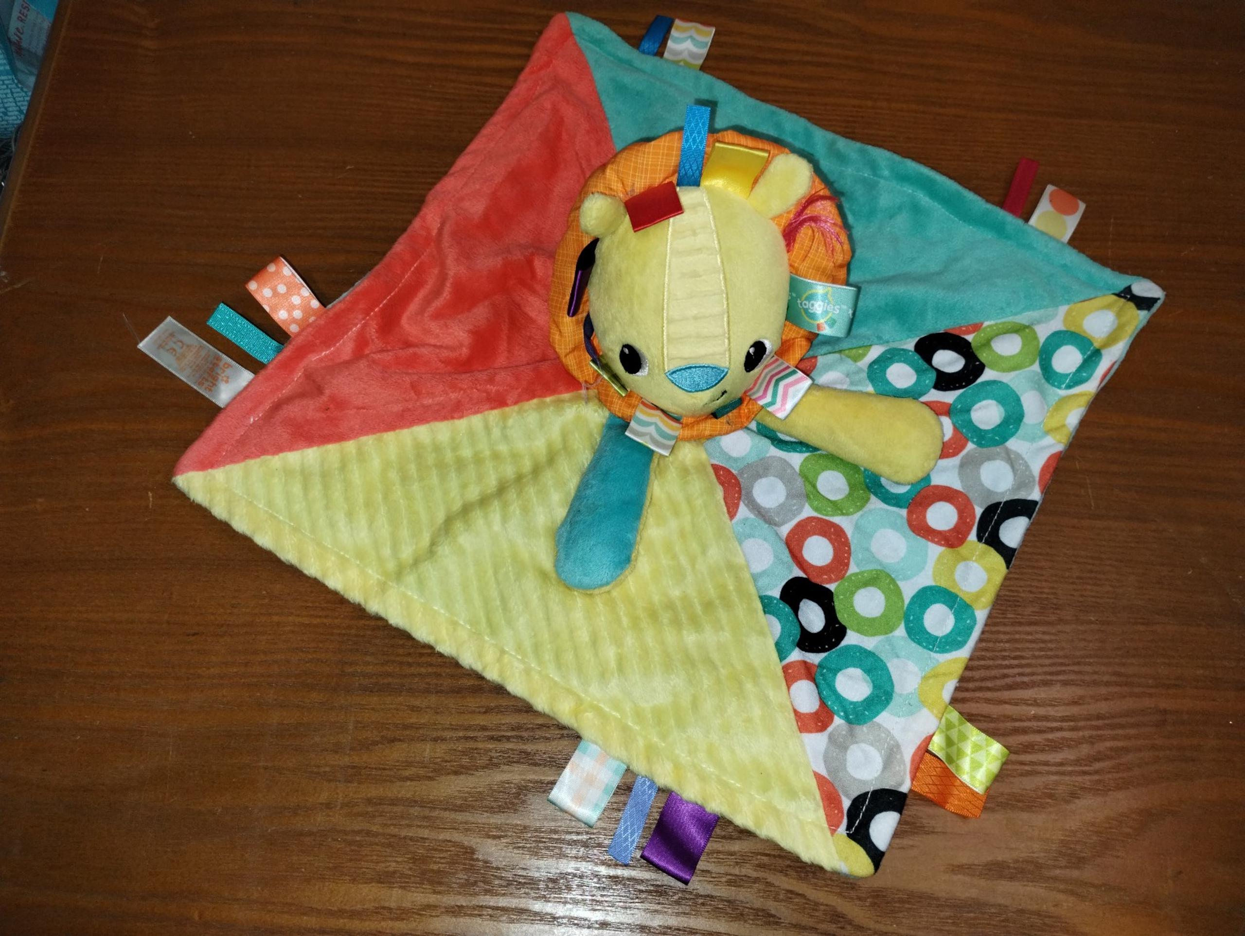 Taggies Bright Starts Colorful Circles Lion Plush Lovey Security Blanket 14” Toy