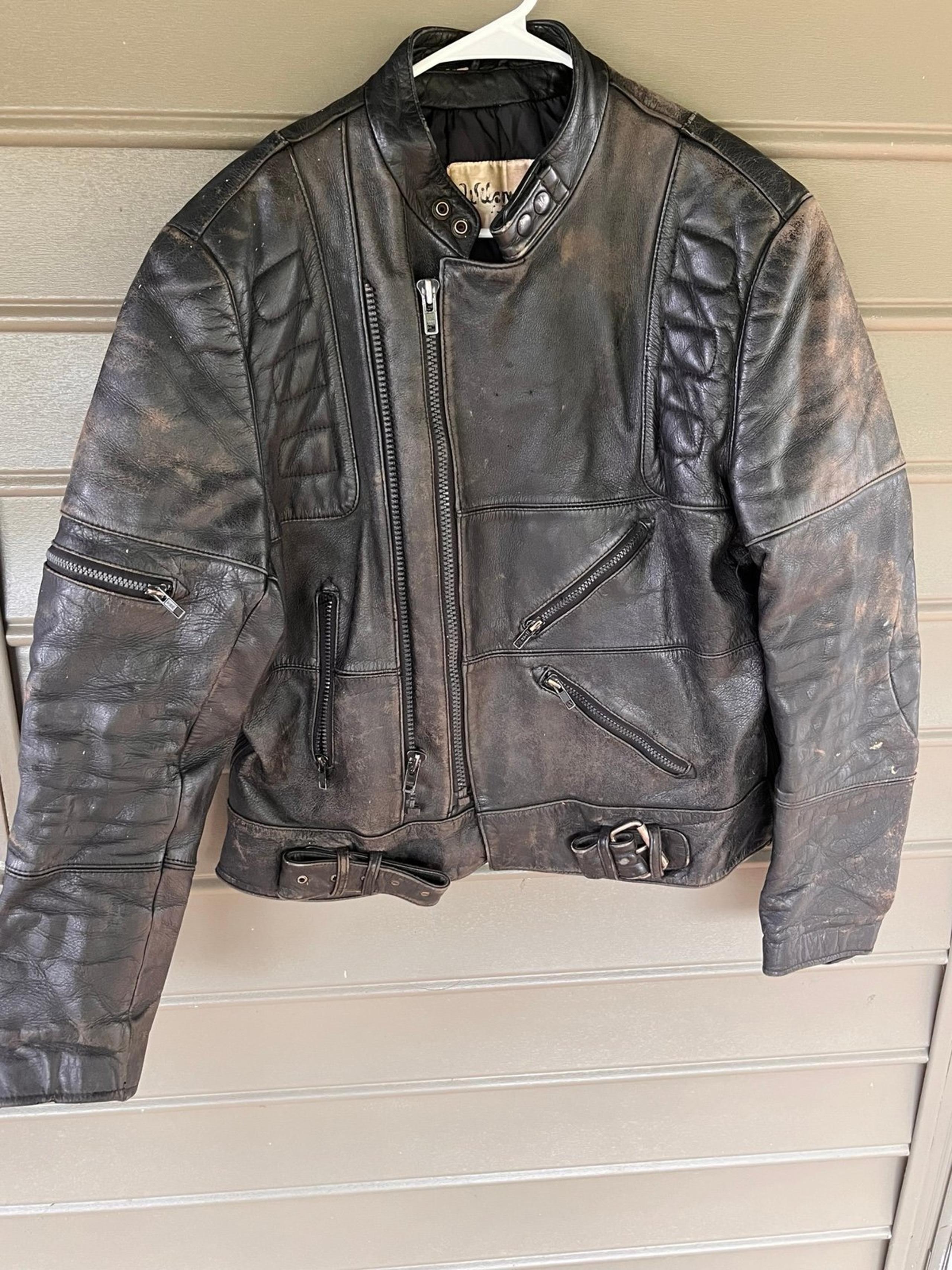 Vintage Mens Medium Wilson’s Leather Black Heavy Motorcycle Distressed  Jacket