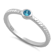 Aqua blue CZ solitaire sterling silver ring size 8
