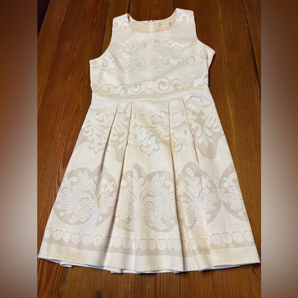 Altar'd State Jacquard Rosy Cream, Ivory Taupe Pleated Dress